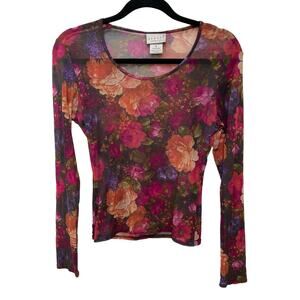 Y2K Henne Collection Floral Sheer Blouse Long Sleeve Dark Fairy Whimsy Cottage M